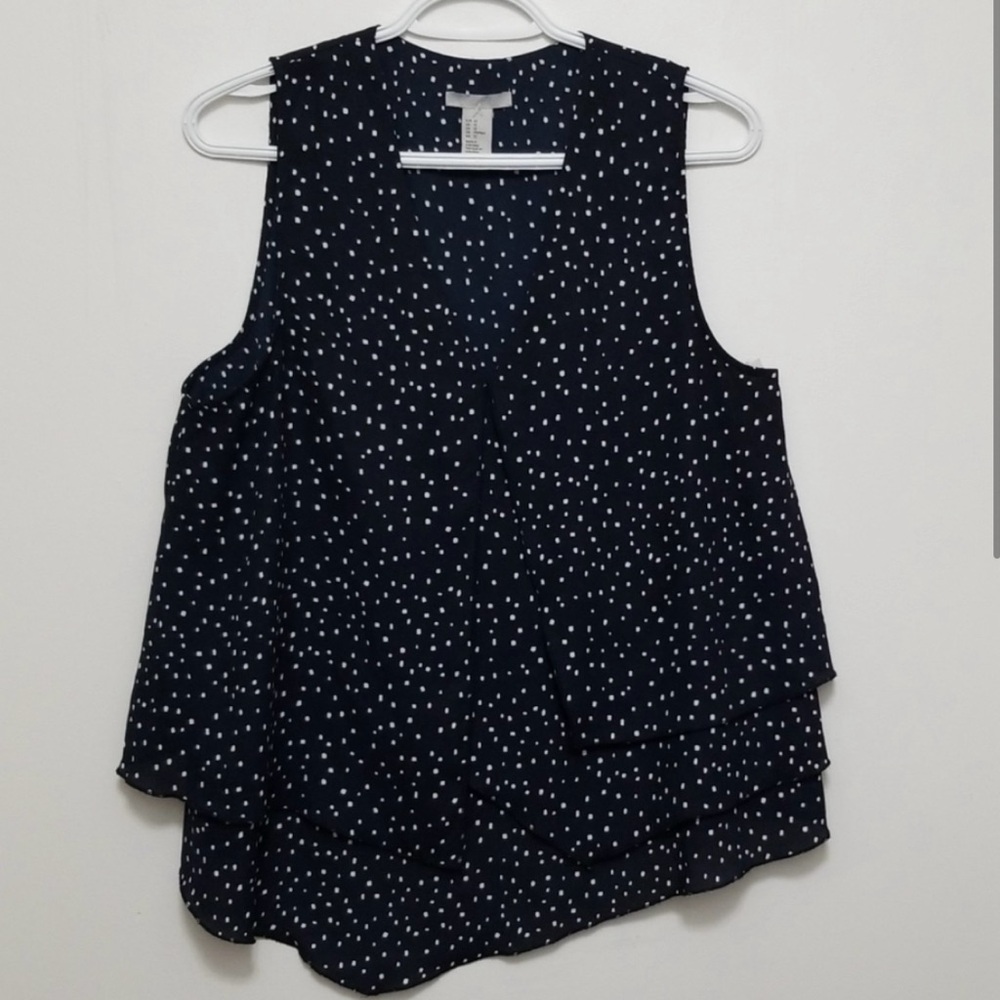 3/$20 H&M Polka Dot Layered Blouse Size 12 Navy